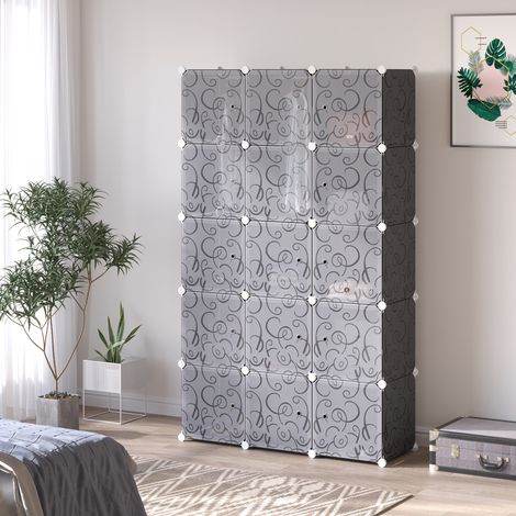 Armadio modulare 111x47x183 cm nero in plastica con struttura in metallo e 11 cubi contenitori (1/5)