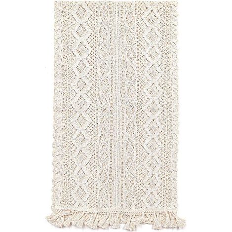 Chemin de table bohème tissé à la main, blanc cassé, 24 x 180 cm, avec longs pompons, nappe décorative pour table de mariage et de salle à manger (1/5)
