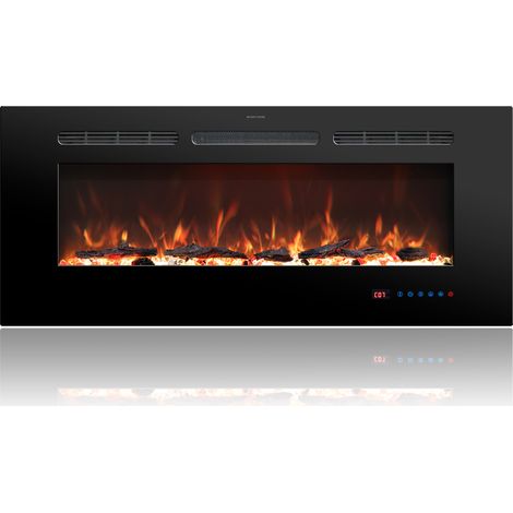 Parrot Uncle Smart 50 Inch Electric Fireplace, 169 LED Flame Effects, 13 Flame Colours, 750W/1500W Heat Settings, Recessed Fireplace with Timer