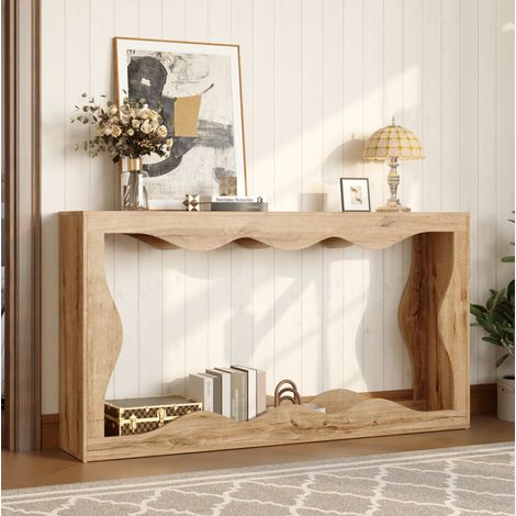 Console 160,5x30x86,5 cm in legno naturale, salvaspazio per ingresso e soggiorno FloraGrace (1/5)