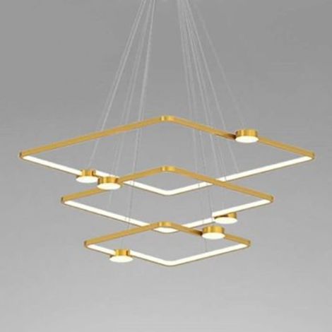 TrAdE Shop Traesio - Lampadario A Sospensione Led 112w 3 Quadrati Con Telecomando Design Moderno Oro 71231 - (1/4)