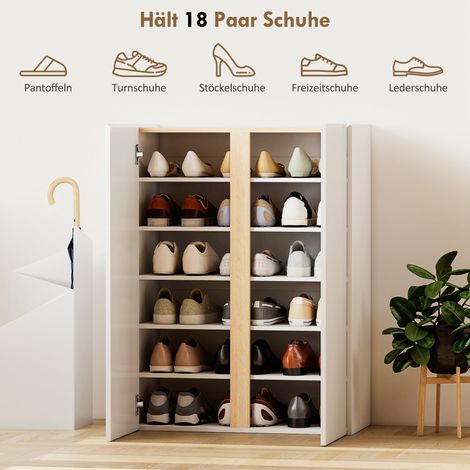 Meuble de rangement pour chaussures avec fermeture silencieuse, 6 étages sans poignées, capacité max 18 paires, idéal entrée, couloir, bois blanc (1/4)