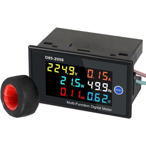 D85-2058 Panneau de mesure numérique monophasé à écran LCD pour la surveillance de la tension, du courant, de la fréquence et de la puissance, 200-450 V CA, 0,00-110,0 A (1/5)