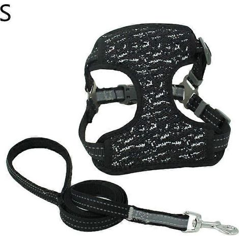 Harnais chien chat anti-explosion réfléchissant respirant avec laisse, veste confortable pour petit moyen grand chien, collier poitrine noir taille S.