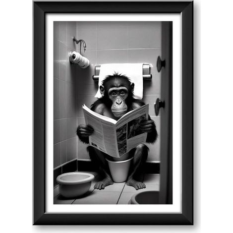 Humorvolles WC-Poster – Badezimmerdekoration – Schimpansen 30x40 cm ohne Rahmen
