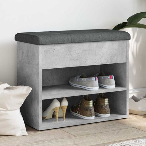 Banc à chaussures avec rangement en bois d’ingénierie, gris béton, coussin, 62 x 32 x 50 cm - PANGIVO (1/5)