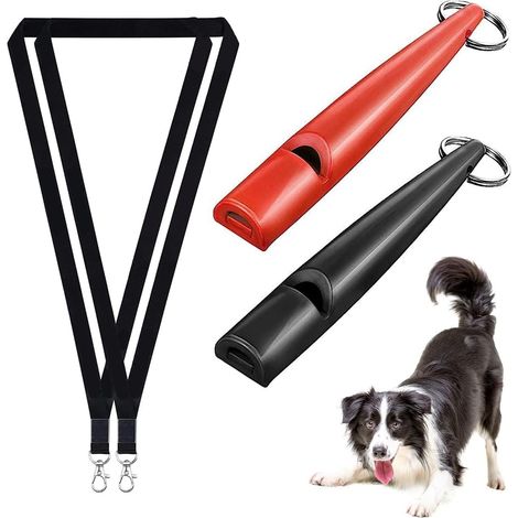 Sifflet pour Chien, 2 sifflet Chien Rappel, Sifflet Ultrason Chien avec Sangle de Sifflet, Sifflet de Dressage à Fréquence Normalisée RéGlable pour éducation Chiens, Noir/Rouge (1/5)