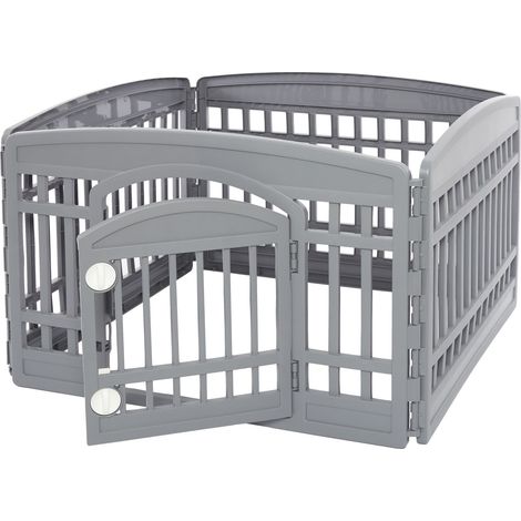 Iris Ohyama – Parc pour chien intérieur extérieur 8 panneaux avec porte verrouillable – H60cm – Polypropylène – Antidérapant – Facile à transporter