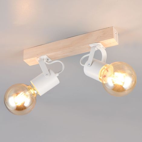 BARRA 2 SPOT E27 LYNAR 31CM BIANCA/LEGNO (1/4)