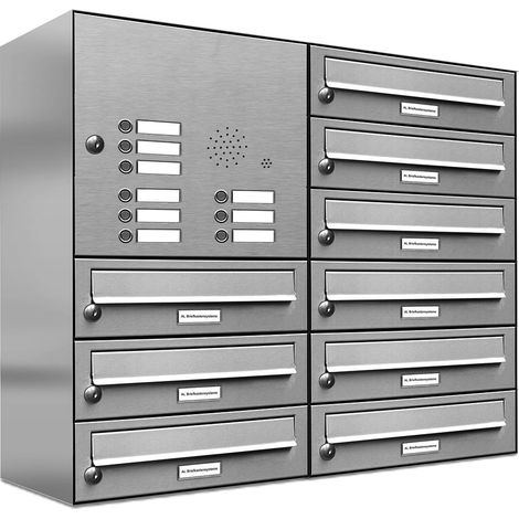 9er Edelstahl Briefkastenanlage für Aufputz - Wandmontage Klingel (1/5)