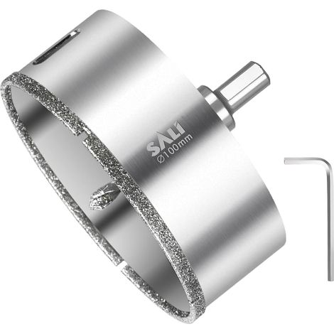 100mm Mèche diamantée Scie cloche diamantée avec foret de centrage Mèche à verre à revêtement diamant 45 acier Couronne creuse à carrelage Pour percer dans la céramique, la porcelaine, le verre (1/5)