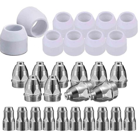 Un kit de consommables de découpe plasma P80 de 30 pièces, comprenant une buse plasma, une électrode et une torche de découpe plasma P-80 (1,5 mm). (1/5)