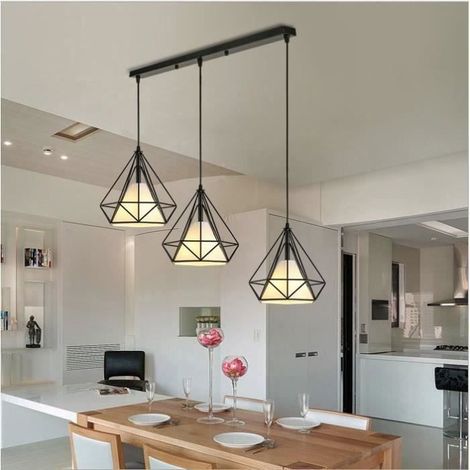 ANKAMAL ELEC Lustre Cage Contemporain - Forme Diamant - 25cm - 110-221V - Noir (1/4)