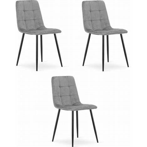 Chaise Kara - velours gris clair / pieds noirs x 3 (1/5)