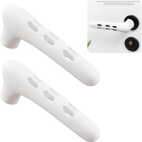 Lot de 2 housses de poignée de porte creuses blanches en silicone, anti-statique, protection pour leviers de porte carrés plats (1/3)