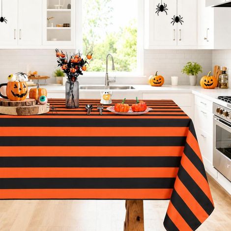 Halloween Tischdecke gestreift 140x210 cm Schwarz Orange für Party & Weihnachten