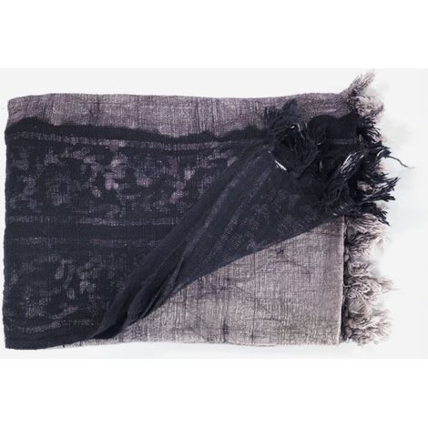 Coperta arredo in cotone 100% con nappe Yantra - Grigio (1/3)