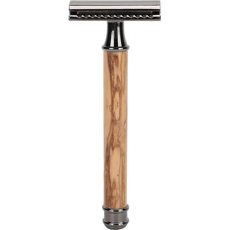 Rasoir manuel double face à manche en bois antidérapant, coupe de près, portable, lame de rasage noire (1/5)