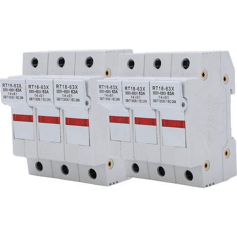 Support fusible LED RT18-63X pour noyau RO16 14x51mm, 63A 500-690V, montage rail DIN (1/5)