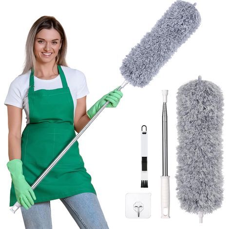 Plumeau Poussière,Plumeau Télescopique,Plumeau Microfibre avec Poignée en Acier Inoxydable,Plumeau Lavable Parfait pour Éliminer la Poussière chez Vous ou dans Votre Voiture，280cm (1/5)