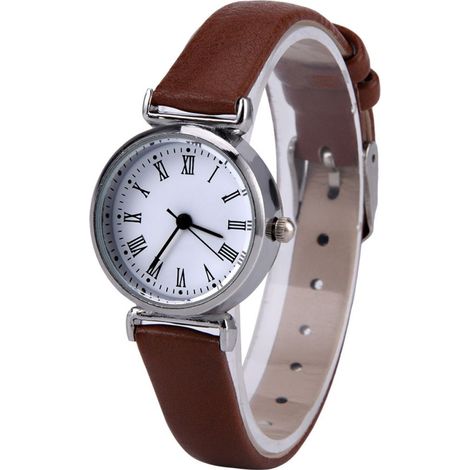 1 Montre-bracelet, bracelet en cuir synthétique, mouvement à quartz, boîtier en alliage, cadran rond, pour femme (1/5)
