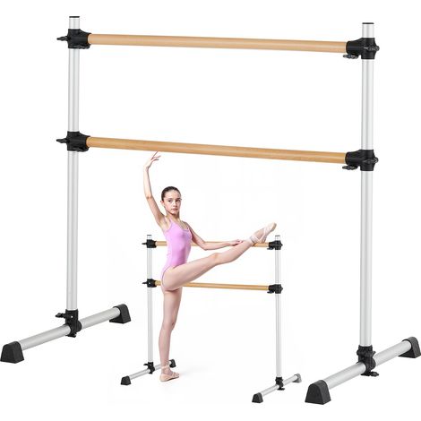 VEVOR Barre a ballet pour maison, double barre de danse en hetre portable et autoportante, 1260 mm, equipement de fitness anti-oscillation reglable en hauteur, pour entrainement deequilibre et Pilates
