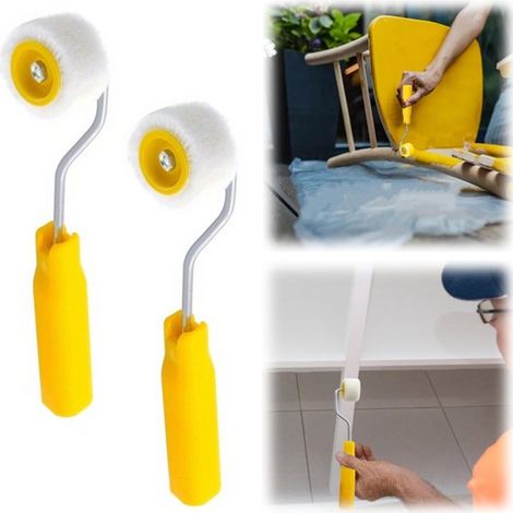 Pinceaux et mini rouleaux lot de 2 - outils de peinture 18 x 3 cm, jaunes (1/5)