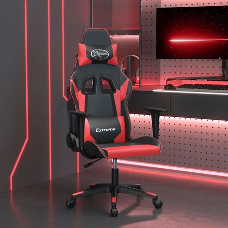 vidaXL Silla gaming de masaje cuero sintético negro y rojo (1/5)
