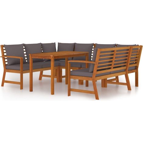 Ensemble à manger de jardin coussins 7 pcs Bois acacia (1/5)