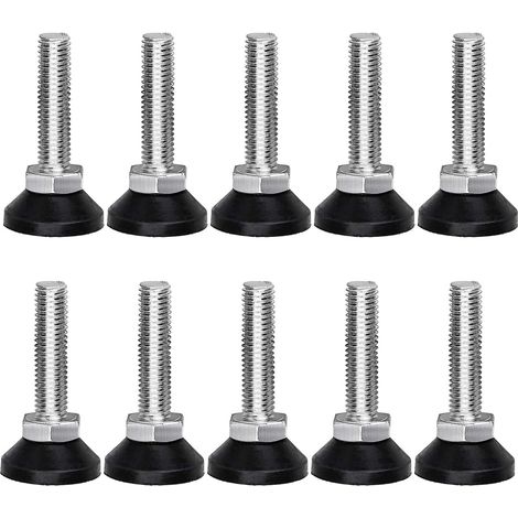 10 Pcs Pied de Nivellement pour Meubles, Vis Réglage Meuble Ajustable Mobilier Filetage M10 x 38 mm Vérin Outil Réglable Table Lit Placard, Noir, Argent (1/4)