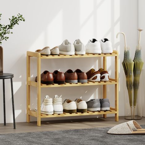 Étagère à chaussures en bambou à 3 niveaux, pouvant contenir 9 paires de chaussures, pour entrée ou couloir, 70 x 26 x 57,5 cm, naturel