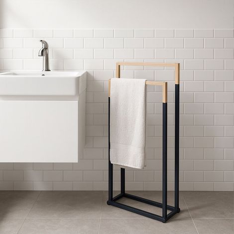 Handtuchstander mit 2 stangen - metall bambus