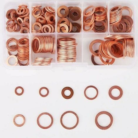 VURAHOME - Rondelles Plates 200Pcs, Rondelles en Cuivre Assortiment Kit Joint Rondelle Plate en Acier Inoxydable Cuivre pour L'étanchéité des Vis Bagues D'étanchéité-Livré Avec Bote 9 Tailles (1/3)