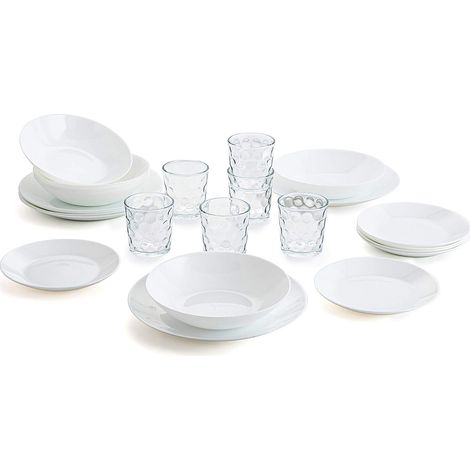 Arcopal Zelie - Servizio da tavola per 6 persone, Bianco, 18 pezzi + Set di 6 bicchieri in vetro (1/4)