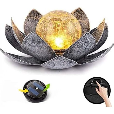 Lámpara solar para exteriores - Decoración de jardín - Impermeable - Flores de loto - Bola de cristal - Lámpara solar para exteriores - Para jardín, césped, entrada de vehículos
