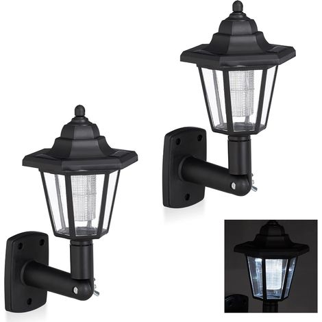 Applique murale LED noire, lot de 2, style vintage, jardin, lanterne solaire, étanche - AquaForge (1/5)