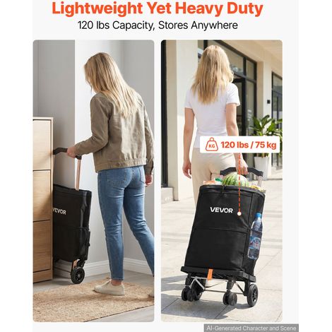 Chariot de Courses Pliable à 4 Roues, Capacité de Charge 75 kg, Caddie de Courses 2 en 1 pour Marché, Laverie et Camping, avec Sac… (1/5)