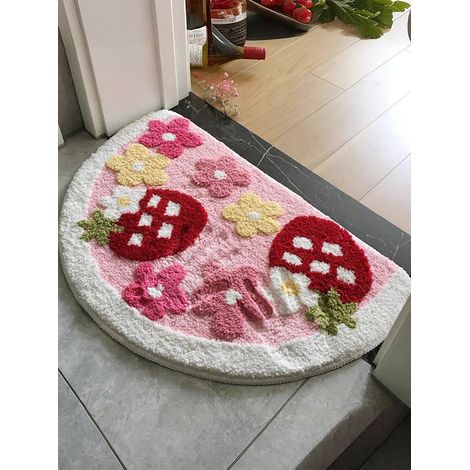 1 pc Tapis de bain anti-slip lavable en peluche douce en forme de fraise, 45x70cm, pour entrée de salle de bain, chambre, salon ou cuisine, Multicolore (1/4)