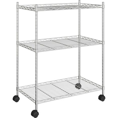 Ripiano portaoggetti 3 livelli e ruote 60 x 35 x 81 cm cromato 150 kg 020000658