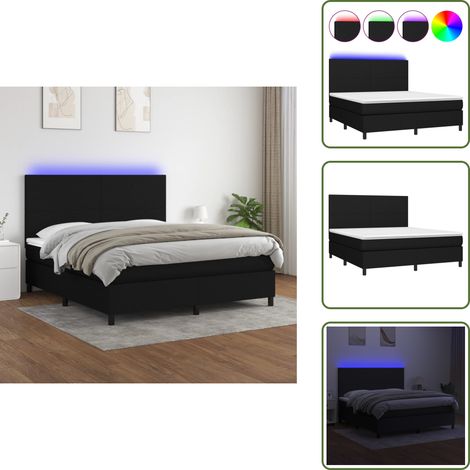 Sommier à lattes de lit et matelas et LED Noir 160x200 cm Tissu - Lit Plateforme - Lit Design - Lit Moderne - Lit Avec Rangement - Lit Double (1/5)