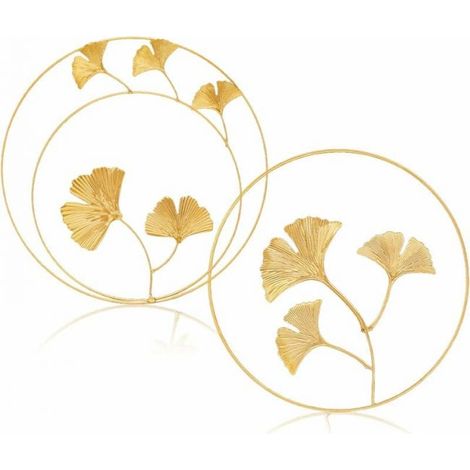 Esculturas de pared de hierro de 2 piezas, decoración de pared de metal, adornos de pared de hierro, adorno de pared con forma de hoja de arce y ginkgo para oficina. (1/5)
