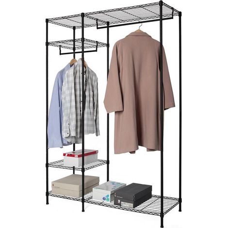 Stand appendiabiti in metallo nero con ripiani 120x45x180 cm (1/5)