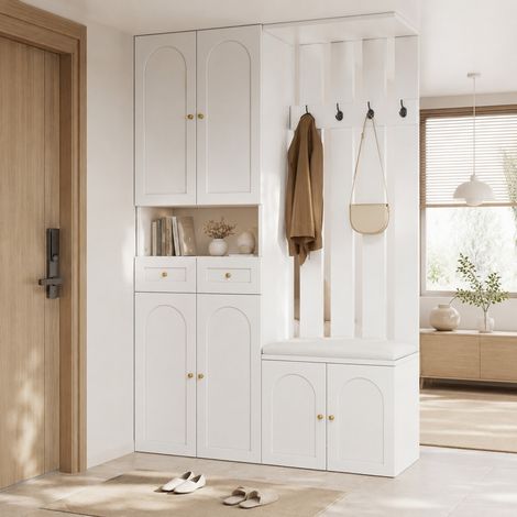 MEUBLIV Mobile da ingresso a parete 110x37x180 cm bianco – scarpiera senza materasso (1/5)