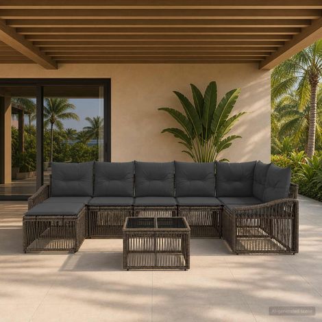 vidaXL Set Divano da Giardino 8 pz 7-Posti Grigio polyrattan (1/5)