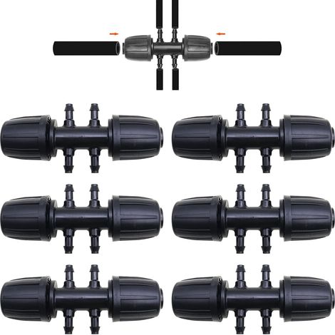 Raccords d'irrigation 1/2 pouce, 6 voies Connecteur de Tuyau D'irrigation de Jardin, Raccord D'irrigation Goutte à Goutte pour Tuyau PE de 16 mm à 4/7 (6 pcs) (1/5)