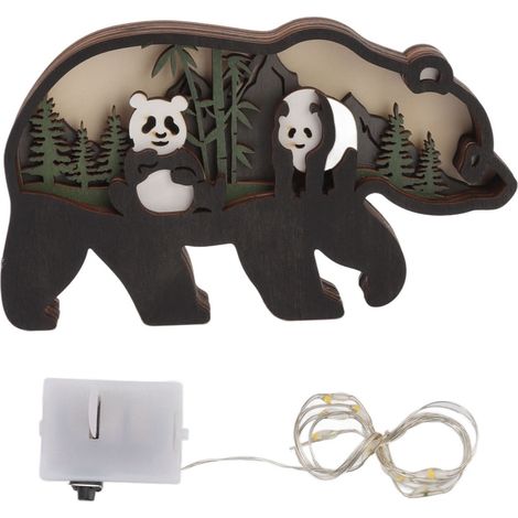 3D Animaux Sculptés Bois Creux Décorations LED Miniatures Figurines Animales avec Lumière Pile Bouton Intégrée (1/5)