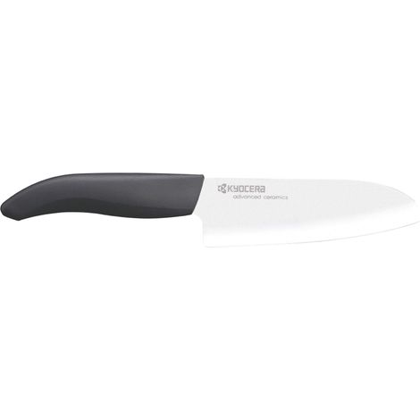 Kyocera FK-140 WH-BK NATURE Coltello Santoku, 14 cm, manico in bioplastica, lama affilata in ceramica di zirconio, affilata a mano, leggera, non corrosiva, senza trasferimento di sapori