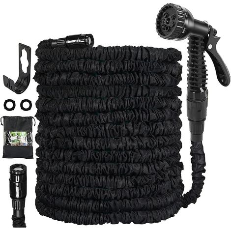 Gartenschlauch flexibel dehnbar 15m 7 Funktionen Schwarz 50ft (1/5)