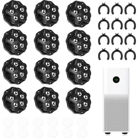 Lot de 12 roulettes autocollantes pour meubles avec 5 boules en acier inoxydable – Roulettes plates pour meubles, charge lourde jusqu'à 100 kg par roulette, avec butoir et tampon adhésif (1/5)