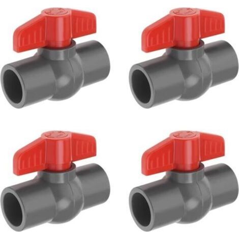 4pcs PVC Robinet à Tournant Sphérique Diamètre du Trou PVC Douille Extrémité Vanne d'arrêt Utilisée Dans les Piscines d'irrigation Plomberie Commerciale Aquariums Rouge Gris 25mm (1/4)